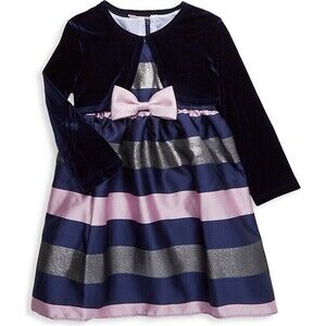 Purple Rose Little Girl's 2-Piece Striped Dress & Jacket Set Navy Size 18 M